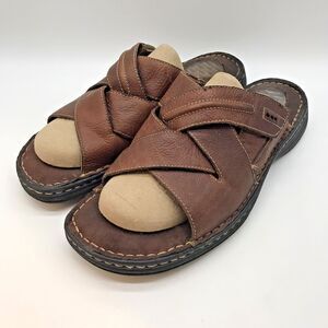 Dr. Scholl’s Clay Air Pillo Gel Comfort Slides Men’s 13 Brown Leather Sandals